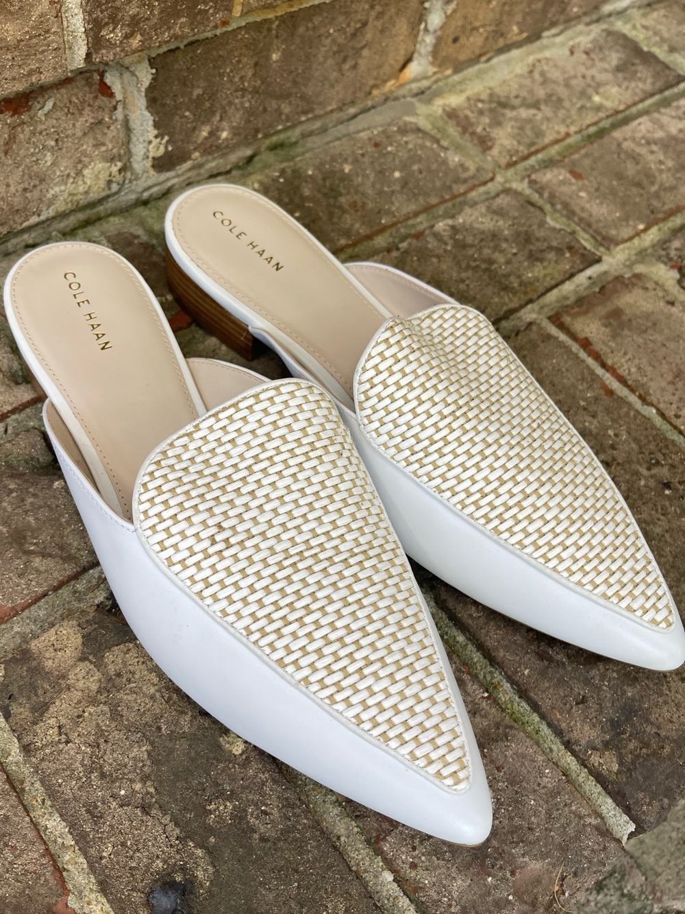 Cole Haan White Woven Pointed Toe Mule Flats Women’s Size 10.5 B NWOT